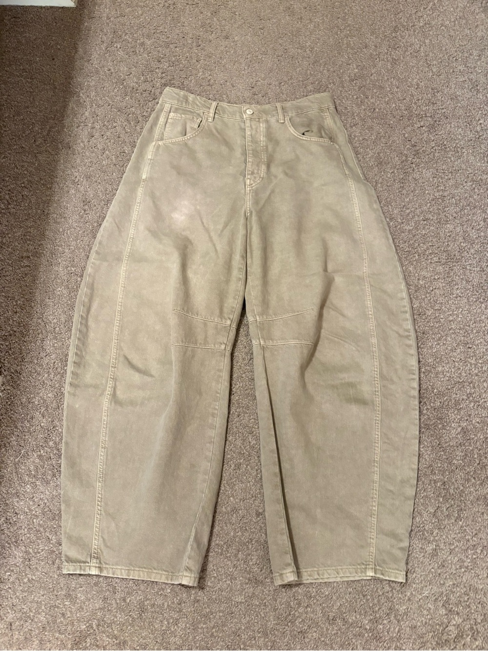 We the Free Mid-rise barrel jeans in light olive - Picture 1 of 14